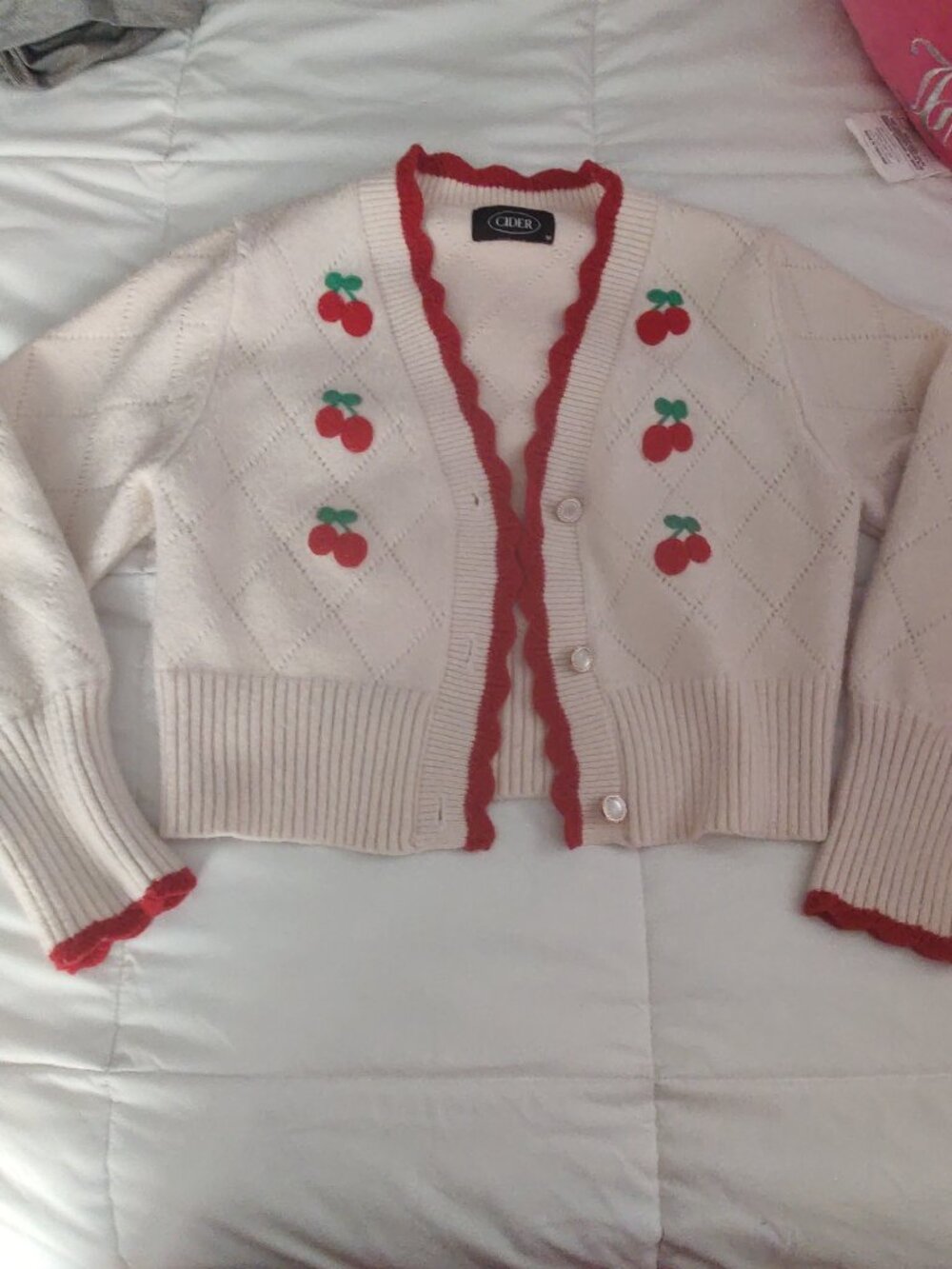 Cider Embroidered Cherry Sweater Cardigan Cropped